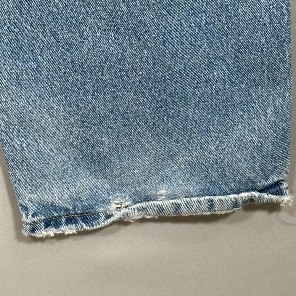 Wrangler Jeans Men 46x29 Blue Distress Straight Leg Classic 100% Cotton Rise 14